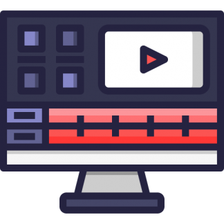 icon of computer monitor with video editing interface on screen